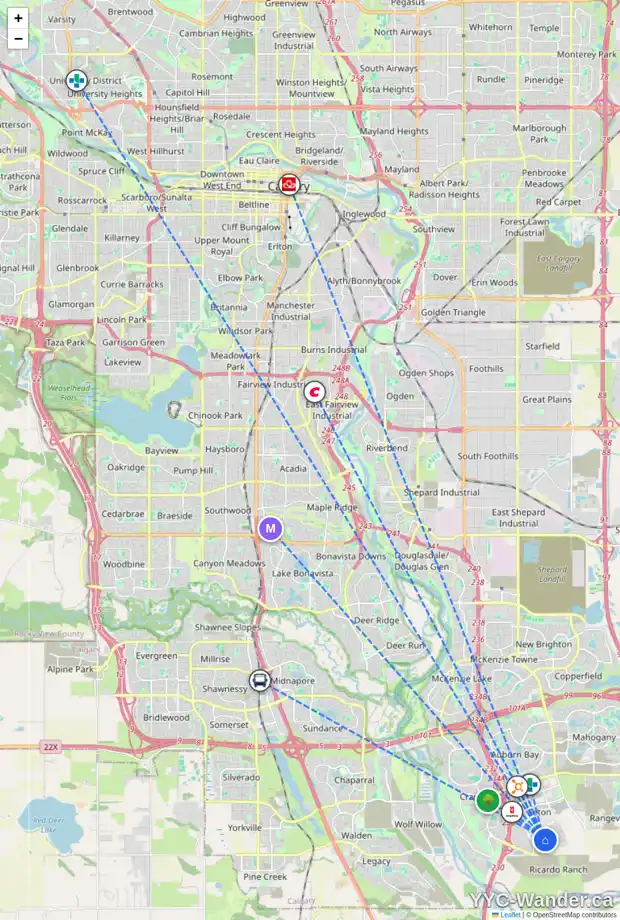 Daily accessibility map for 3932 202 AV SE, Calgary showing nearby schools, grocery stores, parks, LRT stations and nearby amenities