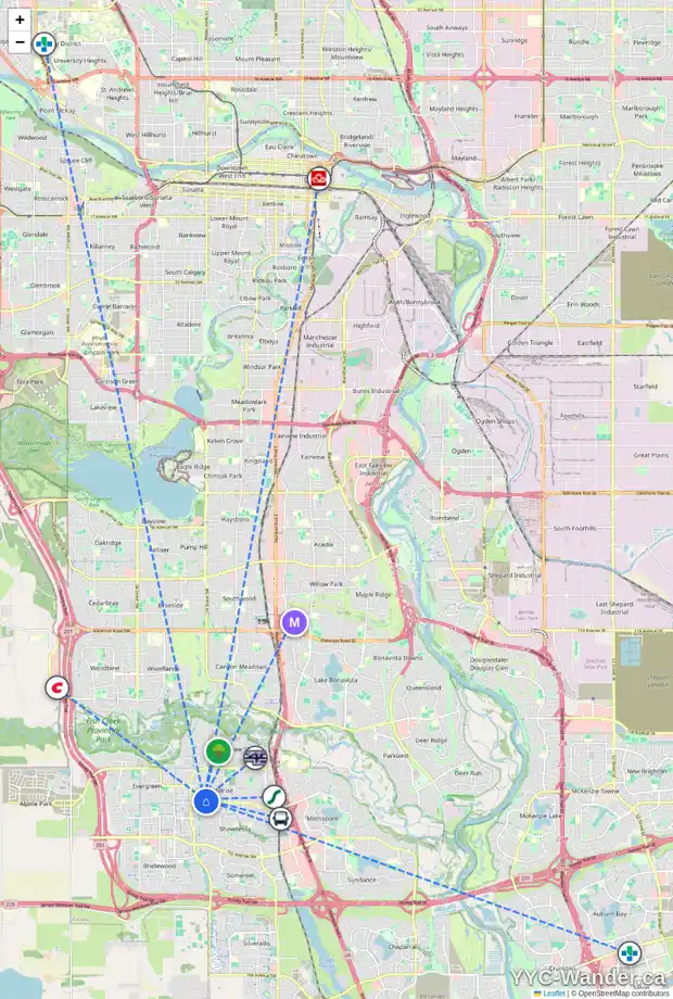 Daily accessibility map for 165 MILLRISE SQ SW, Calgary showing nearby schools, grocery stores, parks, LRT stations and nearby amenities