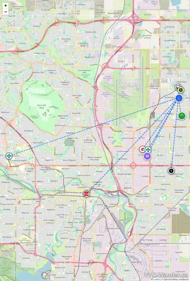 Daily accessibility map for 1512 7451 FALCONRIDGE BV NE, Calgary showing nearby schools, grocery stores, parks, LRT stations and nearby amenities