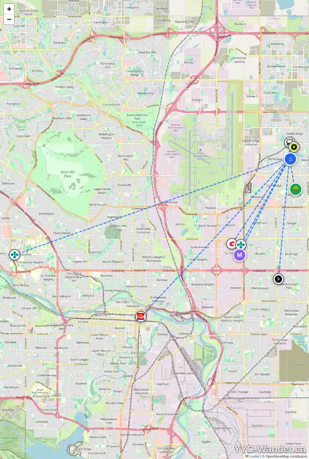 Daily accessibility map for 1240 7451 FALCONRIDGE BV NE, Calgary showing nearby schools, grocery stores, parks, LRT stations and nearby amenities