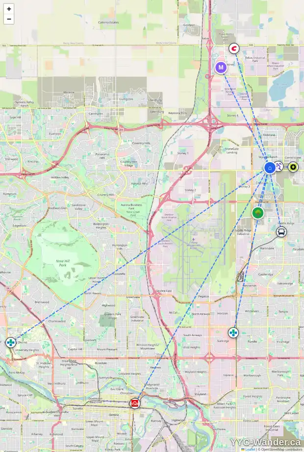 Daily accessibility map for 203 11428 52 ST NE, Calgary showing nearby schools, grocery stores, parks, LRT stations and nearby amenities
