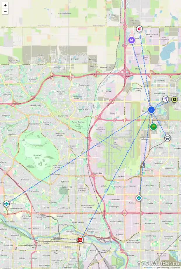 Daily accessibility map for 84 CITYSCAPE CM NE, Calgary showing nearby schools, grocery stores, parks, LRT stations and nearby amenities
