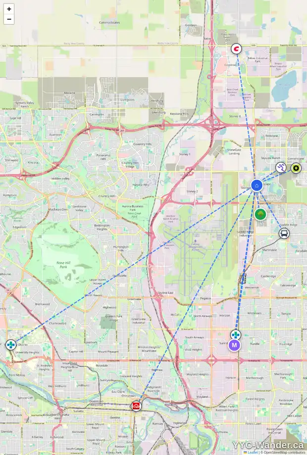 Daily accessibility map for 88 CITYSCAPE CM NE, Calgary showing nearby schools, grocery stores, parks, LRT stations and nearby amenities