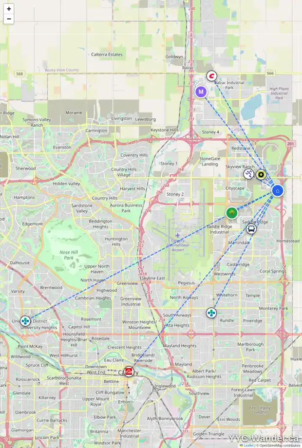 Daily accessibility map for 446 CORNER MEADOWS WY NE, Calgary showing nearby schools, grocery stores, parks, LRT stations and nearby amenities
