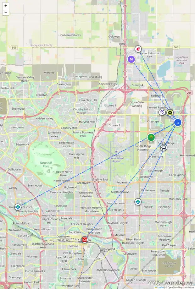 Daily accessibility map for 291 CORNER MEADOWS AV NE, Calgary showing nearby schools, grocery stores, parks, LRT stations and nearby amenities