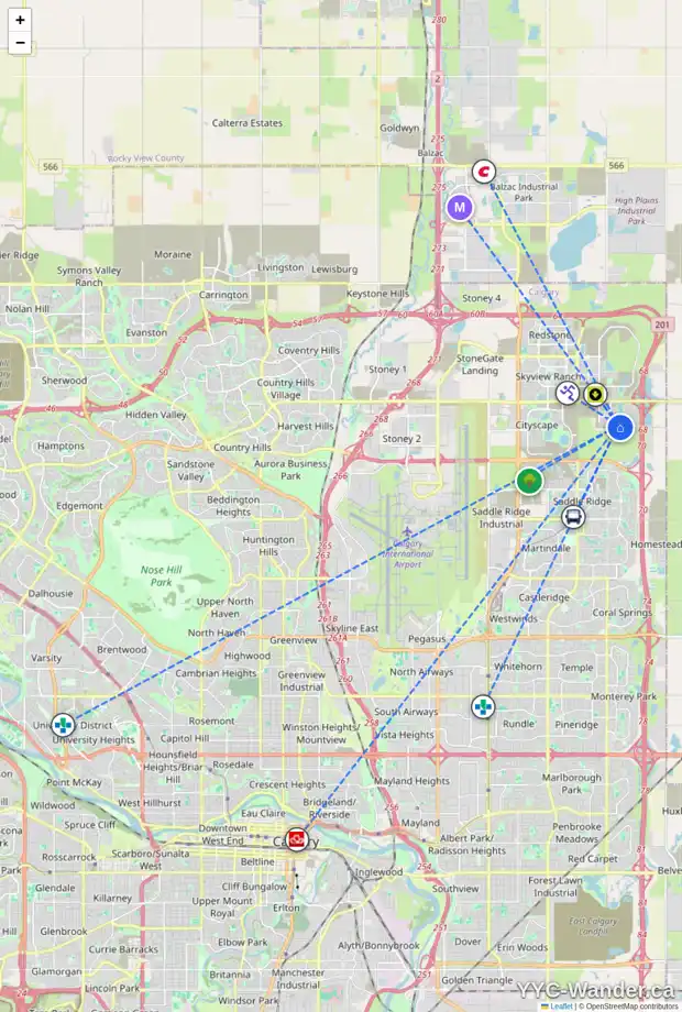 Daily accessibility map for 308 CORNER MEADOWS AV NE, Calgary showing nearby schools, grocery stores, parks, LRT stations and nearby amenities