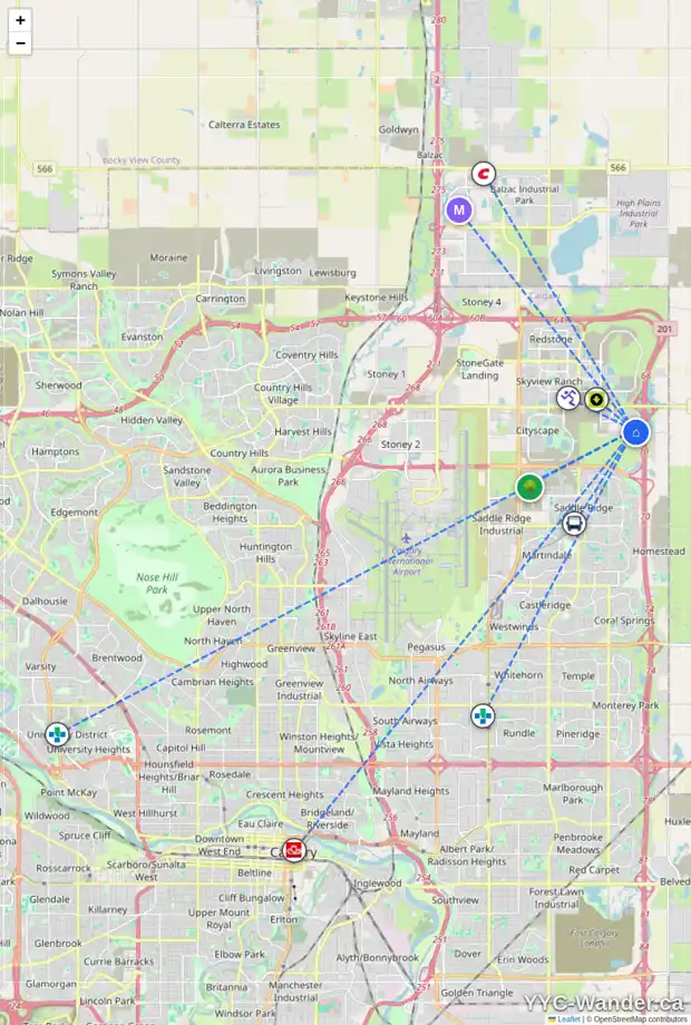 Daily accessibility map for 1287 CORNERSTONE WY NE, Calgary showing nearby schools, grocery stores, parks, LRT stations and nearby amenities