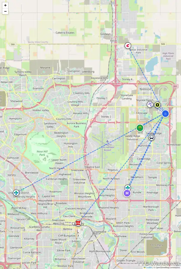 Daily accessibility map for 47 CORNER MEADOWS RO NE, Calgary showing nearby schools, grocery stores, parks, LRT stations and nearby amenities
