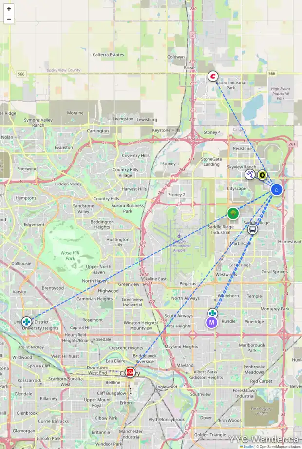 Daily accessibility map for 71 CORNER MEADOWS RO NE, Calgary showing nearby schools, grocery stores, parks, LRT stations and nearby amenities