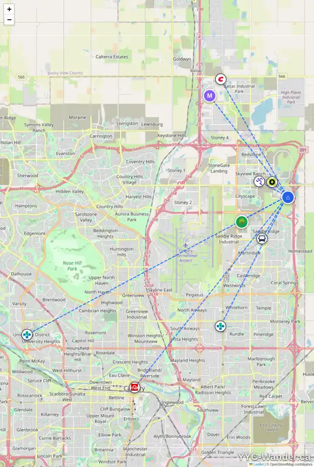 Daily accessibility map for 91 CORNER MEADOWS RO NE, Calgary showing nearby schools, grocery stores, parks, LRT stations and nearby amenities