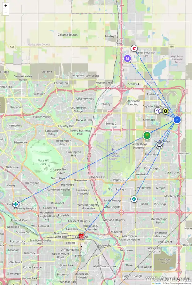 Daily accessibility map for 1256 CORNERSTONE WY NE, Calgary showing nearby schools, grocery stores, parks, LRT stations and nearby amenities