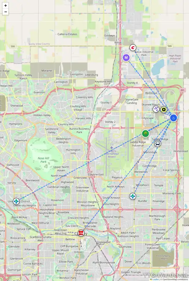 Daily accessibility map for 37 CORNER MEADOWS GD NE, Calgary showing nearby schools, grocery stores, parks, LRT stations and nearby amenities