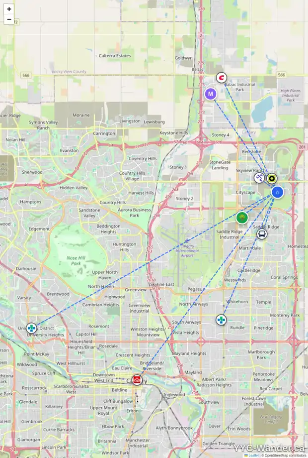 Daily accessibility map for 631 CORNERSTONE DR NE, Calgary showing nearby schools, grocery stores, parks, LRT stations and nearby amenities