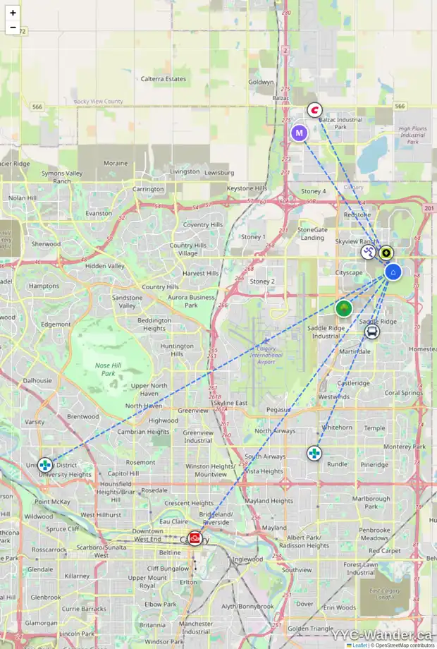 Daily accessibility map for 66 CORNER RIDGE ME NE, Calgary showing nearby schools, grocery stores, parks, LRT stations and nearby amenities