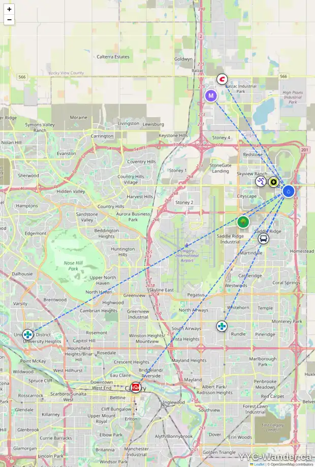 Daily accessibility map for 967 CORNER MEADOWS WY NE, Calgary showing nearby schools, grocery stores, parks, LRT stations and nearby amenities