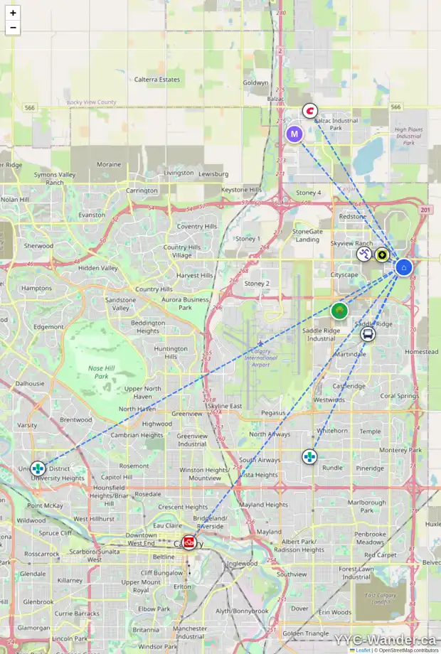 Daily accessibility map for 72 CORNER MEADOWS HE NE, Calgary showing nearby schools, grocery stores, parks, LRT stations and nearby amenities