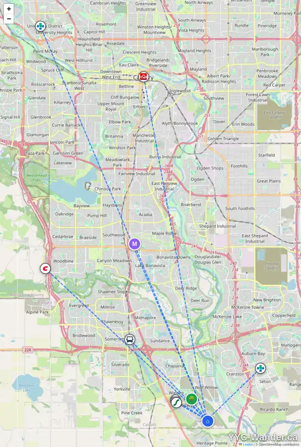 Daily accessibility map for 64 LEGACY GLEN PL SE, Calgary showing nearby schools, grocery stores, parks, LRT stations and nearby amenities