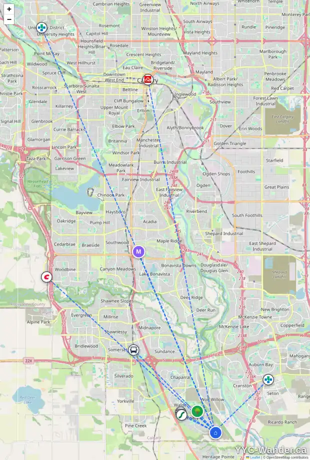 Daily accessibility map for 16 LEGACY GLEN LI SE, Calgary showing nearby schools, grocery stores, parks, LRT stations and nearby amenities