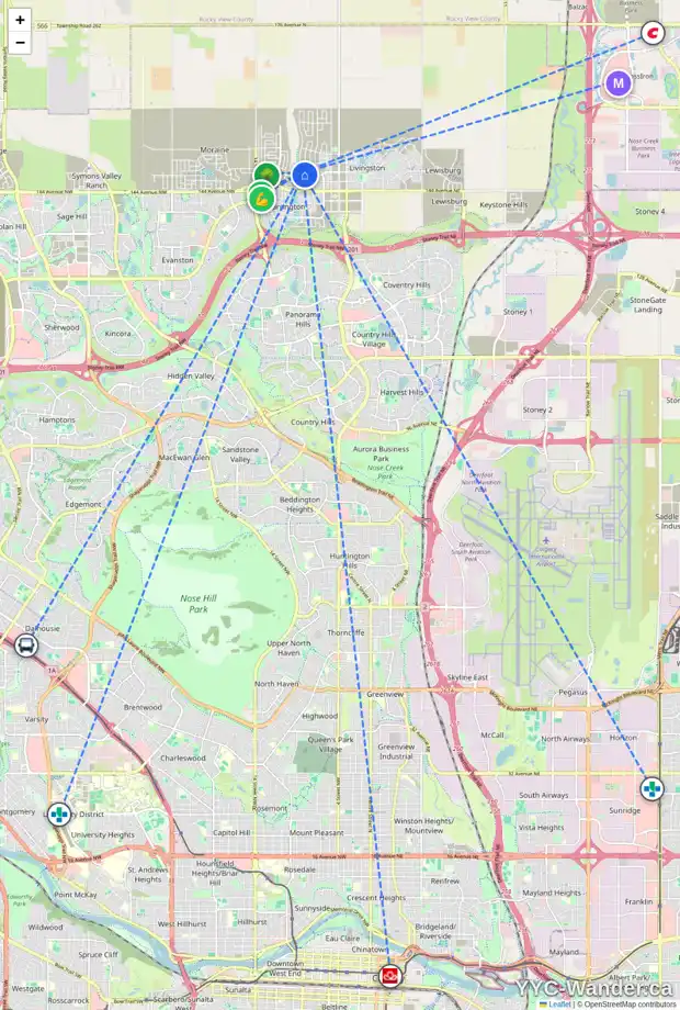 Daily accessibility map for 173 LUCAS WY NW, Calgary showing nearby schools, grocery stores, parks, LRT stations and nearby amenities