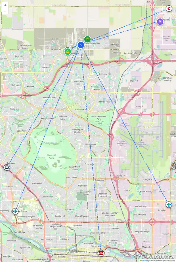 Daily accessibility map for 74 LUCAS TC NW, Calgary showing nearby schools, grocery stores, parks, LRT stations and nearby amenities