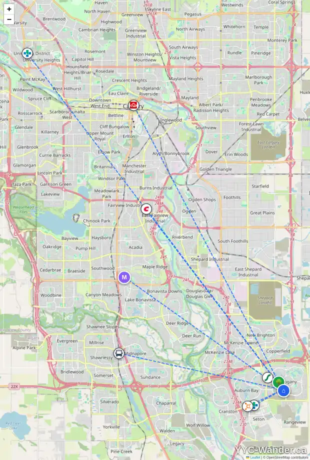 Daily accessibility map for 355 MARINA GV SE, Calgary showing nearby schools, grocery stores, parks, LRT stations and nearby amenities