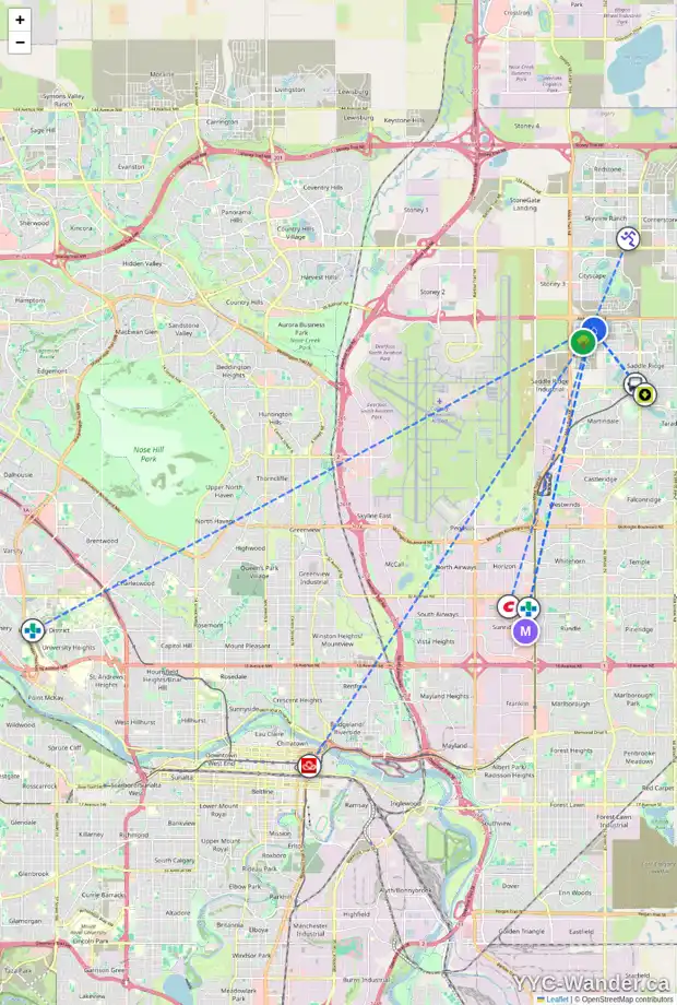 Daily accessibility map for 112 SAVANNA GD NE, Calgary showing nearby schools, grocery stores, parks, LRT stations and nearby amenities