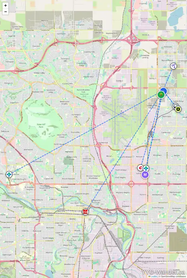 Daily accessibility map for 117 SAVANNA GD NE, Calgary showing nearby schools, grocery stores, parks, LRT stations and nearby amenities