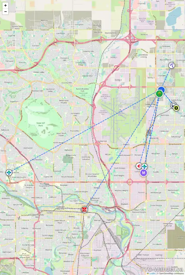Daily accessibility map for 18 SAVANNA VI NE, Calgary showing nearby schools, grocery stores, parks, LRT stations and nearby amenities