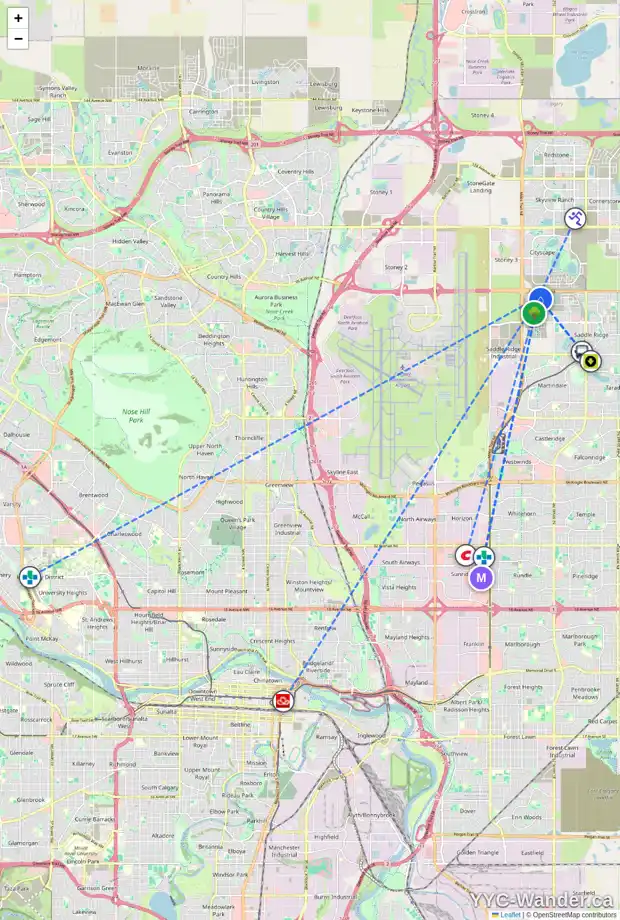 Daily accessibility map for 42 SAVANNA VI NE, Calgary showing nearby schools, grocery stores, parks, LRT stations and nearby amenities