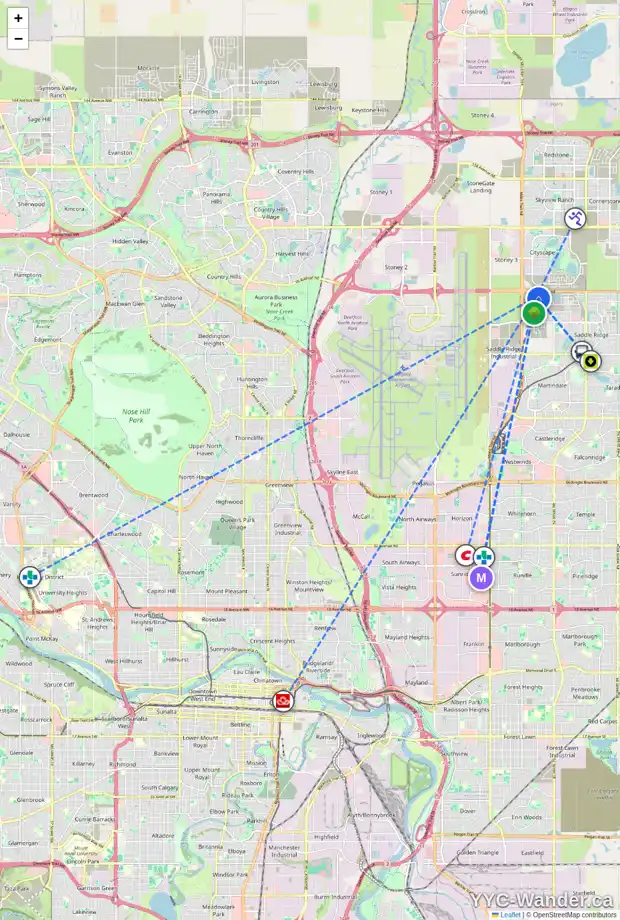 Daily accessibility map for 59 SAVANNA VI NE, Calgary showing nearby schools, grocery stores, parks, LRT stations and nearby amenities