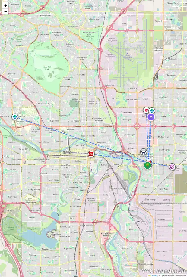 Daily accessibility map for 3208 16 AV SE, Calgary showing nearby schools, grocery stores, parks, LRT stations and nearby amenities