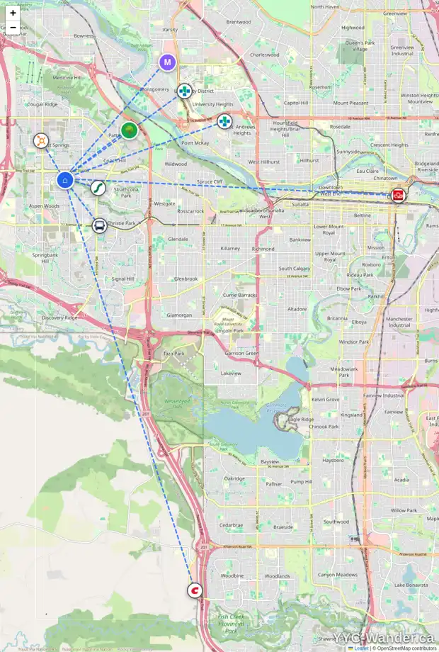 Daily accessibility map for 43 STRATHLEA PL SW, Calgary showing nearby schools, grocery stores, parks, LRT stations and nearby amenities