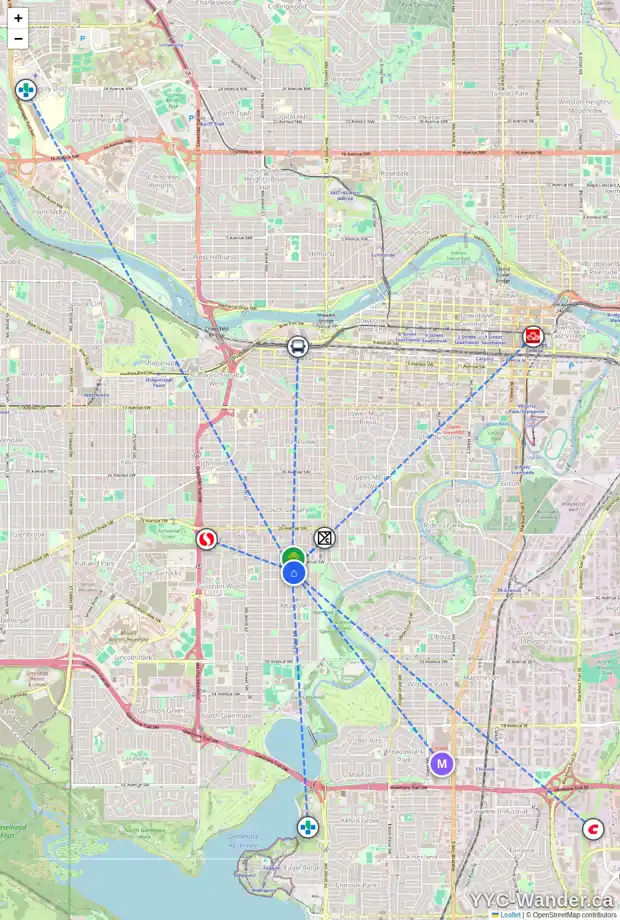 Daily accessibility map for 3927 16 ST SW, Calgary showing nearby schools, grocery stores, parks, LRT stations and nearby amenities