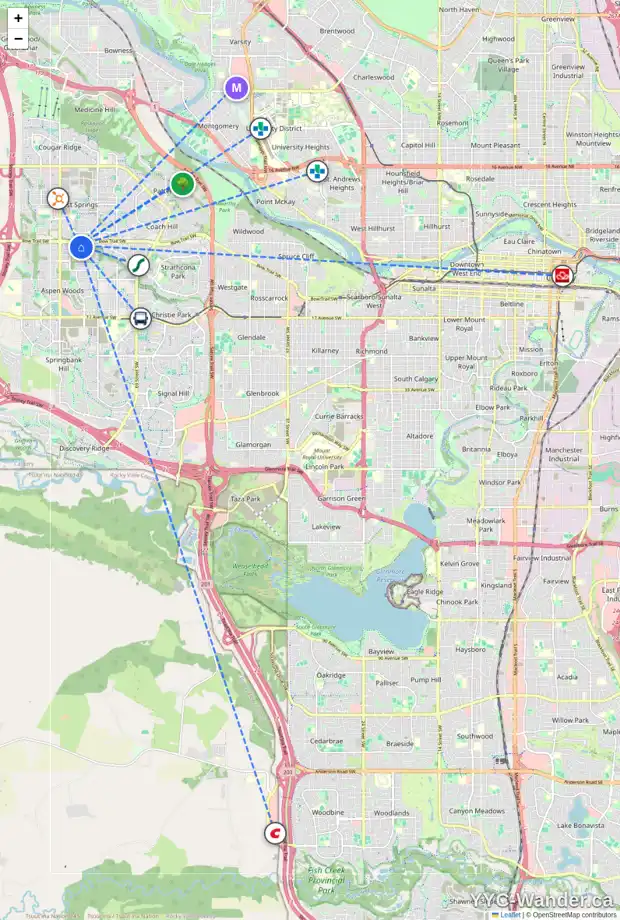 Daily accessibility map for 26 STRATHLEA MR SW, Calgary showing nearby schools, grocery stores, parks, LRT stations and nearby amenities