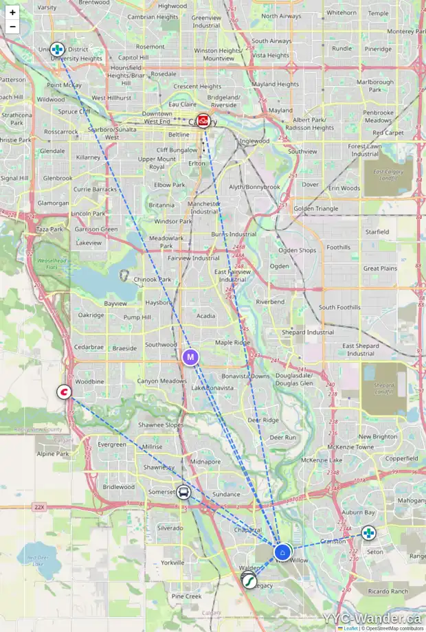 Daily accessibility map for 382 WOLF CREEK MR SE, Calgary showing nearby schools, grocery stores, parks, LRT stations and nearby amenities