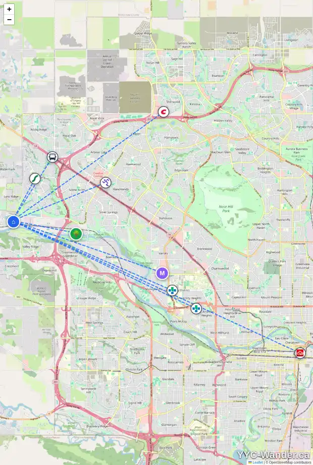 Daily accessibility map for 267 ROWLEY WY NW, Calgary showing nearby schools, grocery stores, parks, LRT stations and nearby amenities