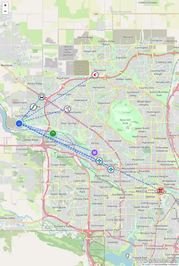 Daily accessibility map for 169 ROCHESTER WY NW, Calgary showing nearby schools, grocery stores, parks, LRT stations and nearby amenities