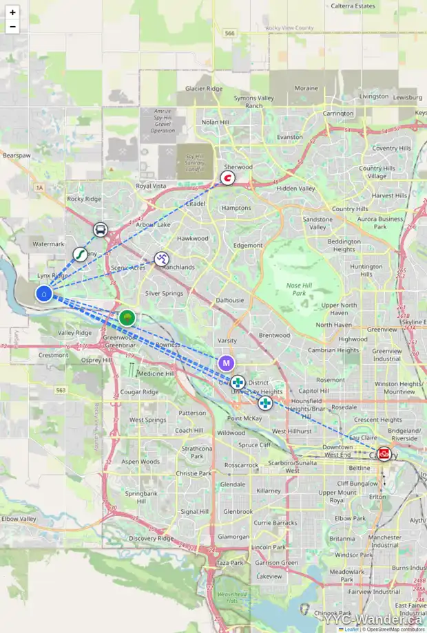 Daily accessibility map for 129 ROCHESTER WY NW, Calgary showing nearby schools, grocery stores, parks, LRT stations and nearby amenities