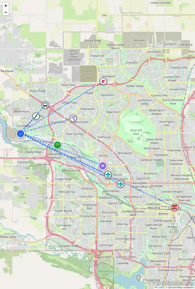 Daily accessibility map for 174 ROCHESTER WY NW, Calgary showing nearby schools, grocery stores, parks, LRT stations and nearby amenities