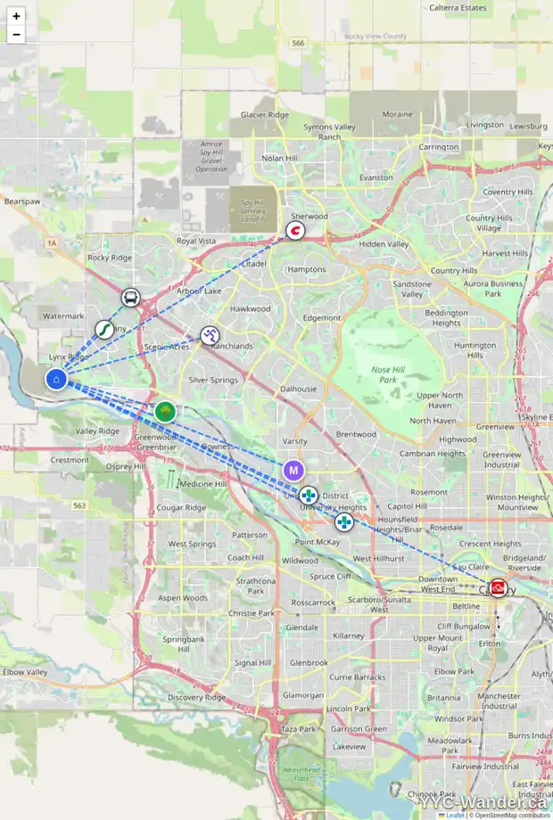 Daily accessibility map for 110 ROCHESTER WY NW, Calgary showing nearby schools, grocery stores, parks, LRT stations and nearby amenities
