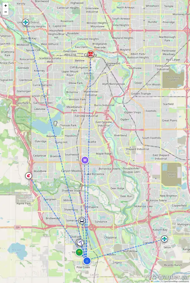 Daily accessibility map for 356 210 AV SW, Calgary showing nearby schools, grocery stores, parks, LRT stations and nearby amenities