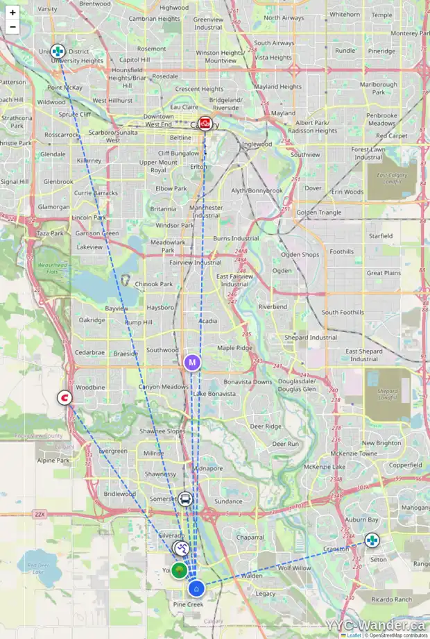 Daily accessibility map for 519 850 BELMONT DR SW, Calgary showing nearby schools, grocery stores, parks, LRT stations and nearby amenities