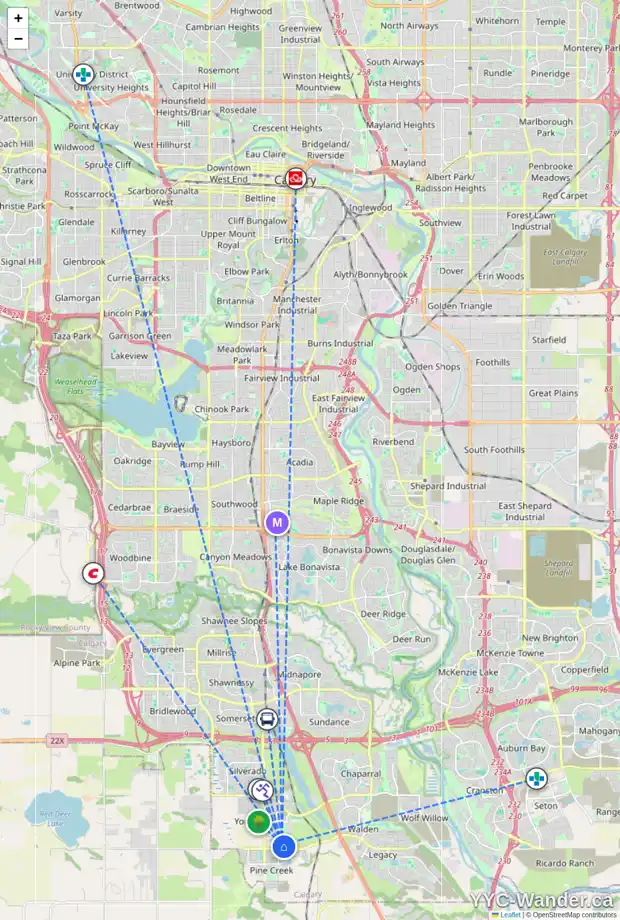 Daily accessibility map for 544 850 BELMONT DR SW, Calgary showing nearby schools, grocery stores, parks, LRT stations and nearby amenities