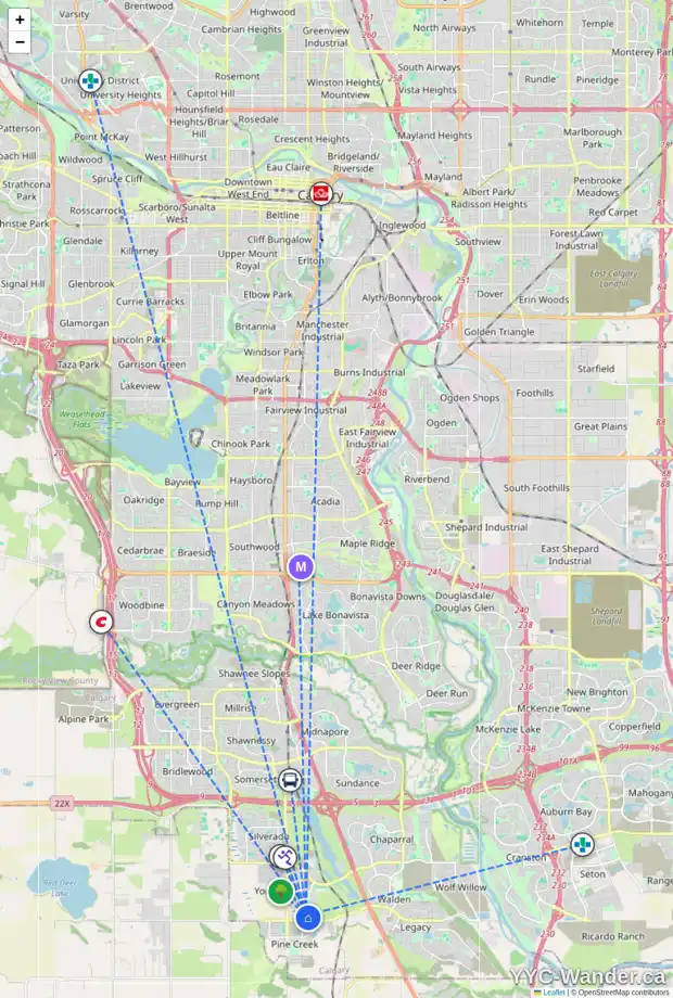 Daily accessibility map for 554 850 BELMONT DR SW, Calgary showing nearby schools, grocery stores, parks, LRT stations and nearby amenities