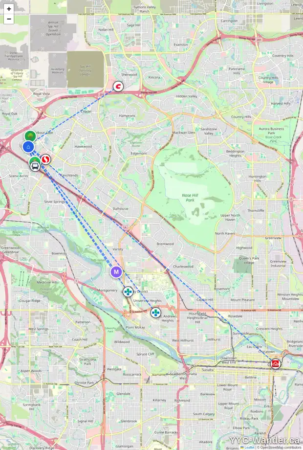 Daily accessibility map for 102 ARBOUR LAKE HT NW, Calgary showing nearby schools, grocery stores, parks, LRT stations and nearby amenities