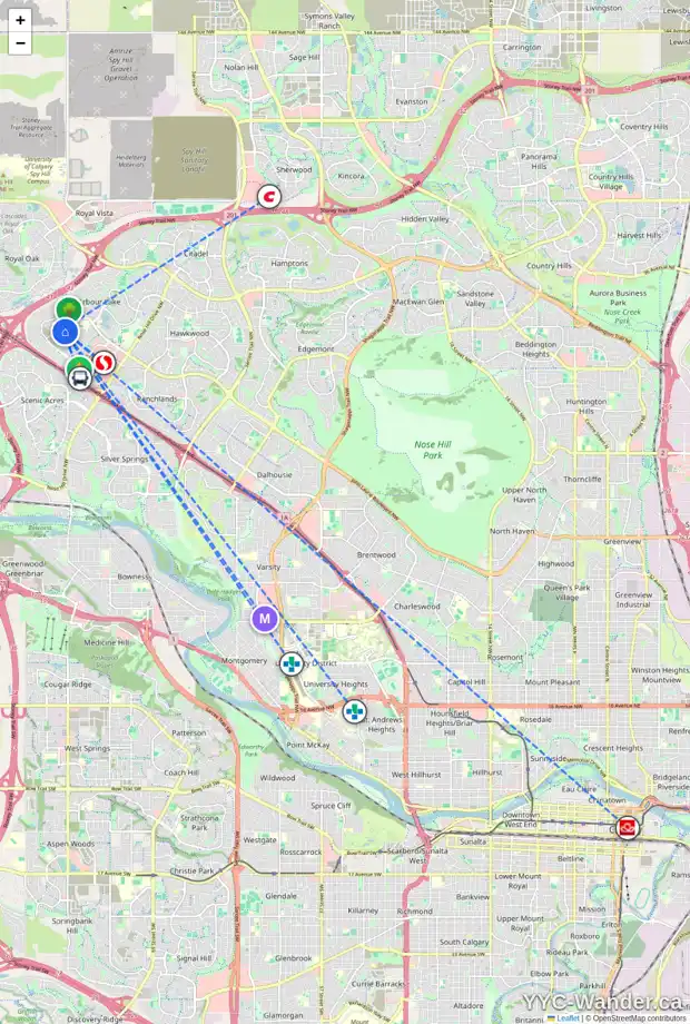 Daily accessibility map for 107 ARBOUR LAKE HT NW, Calgary showing nearby schools, grocery stores, parks, LRT stations and nearby amenities