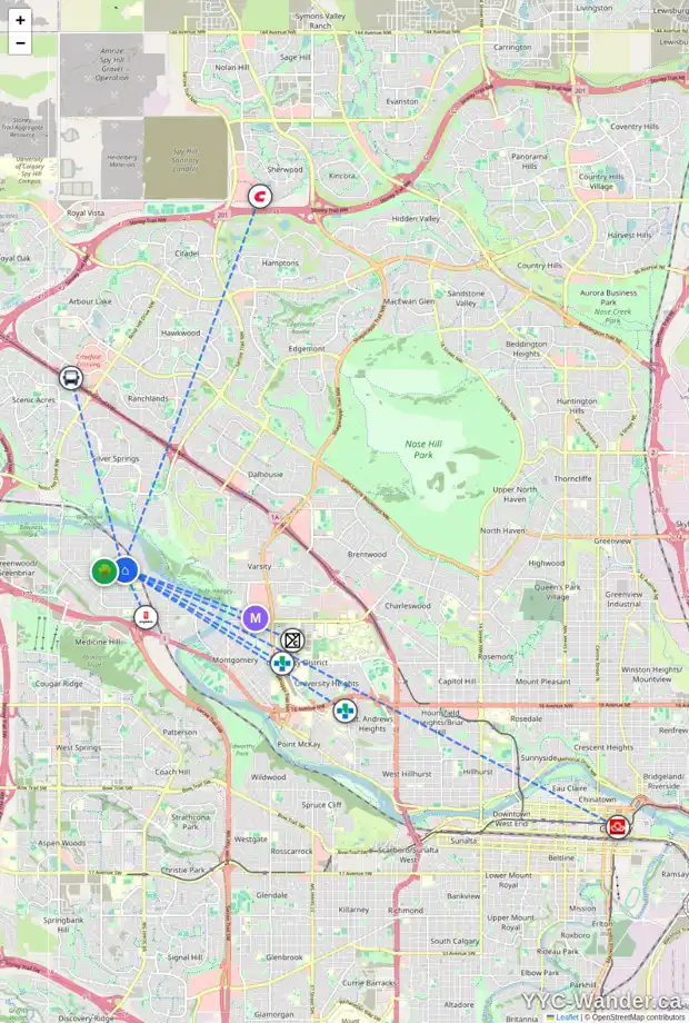 Daily accessibility map for 4348 72 ST NW, Calgary showing nearby schools, grocery stores, parks, LRT stations and nearby amenities