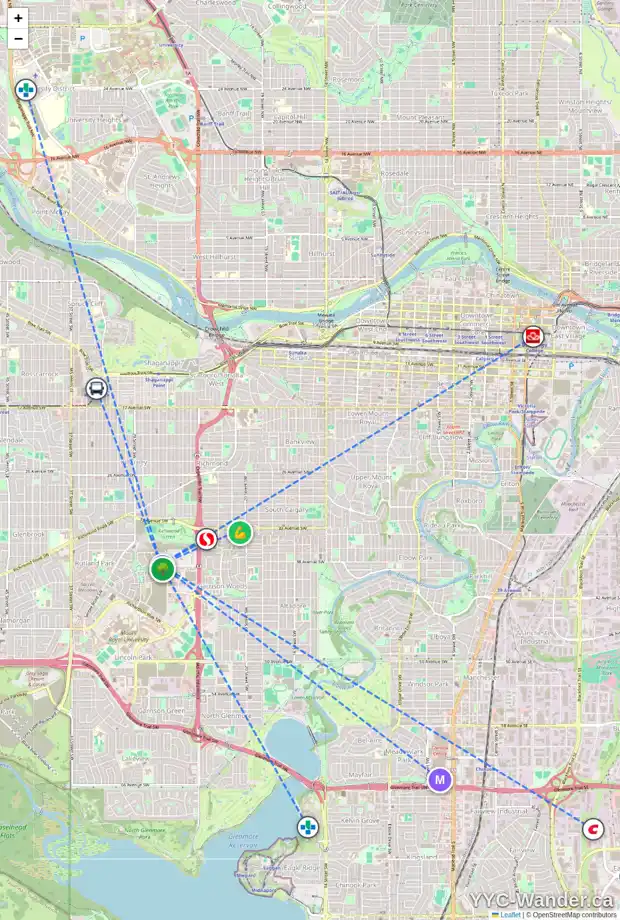 Daily accessibility map for 216 NORMANDY DR SW, Calgary showing nearby schools, grocery stores, parks, LRT stations and nearby amenities