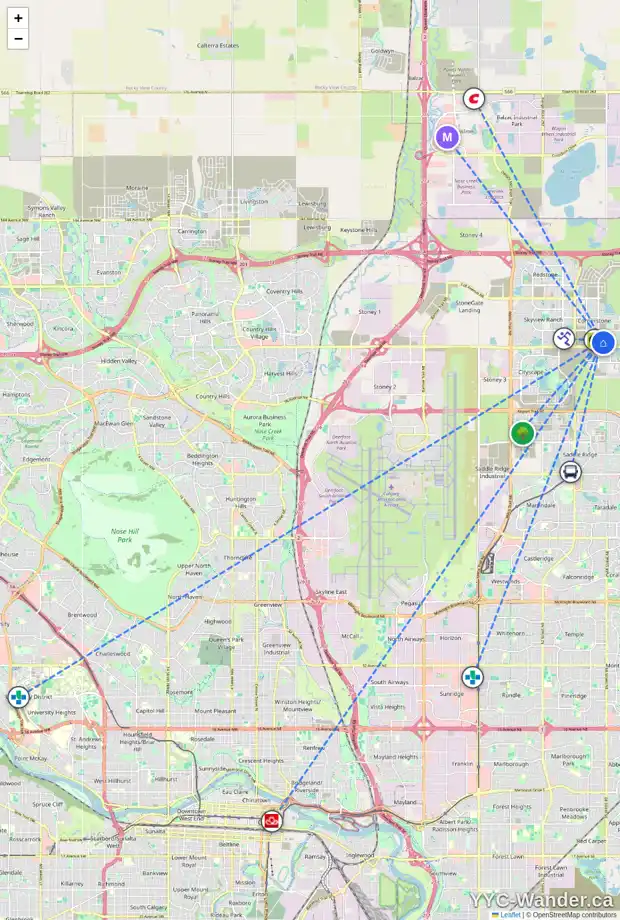 Daily accessibility map for 22 CORNERSTONE RO NE, Calgary showing nearby schools, grocery stores, parks, LRT stations and nearby amenities