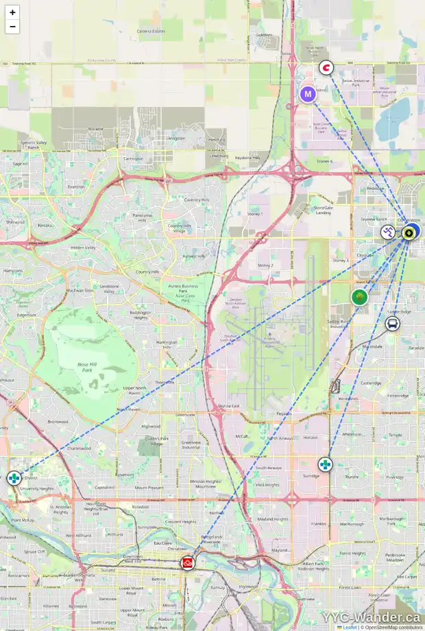 Daily accessibility map for 1239 CORNERSTONE BV NE, Calgary showing nearby schools, grocery stores, parks, LRT stations and nearby amenities